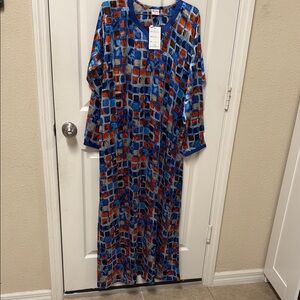 New Women Colorful Geometric Long maxi Dress silk fabric #559